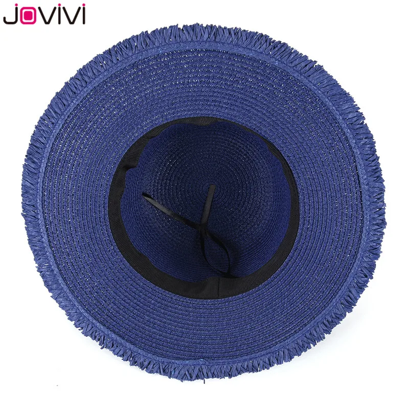 Jovivi Новый 1 pc Для женщин женские Солнцезащитные пляжные шляпы Широкий Бант края соломенная широкополая шляпа складывающаяся Кепка шляпа от