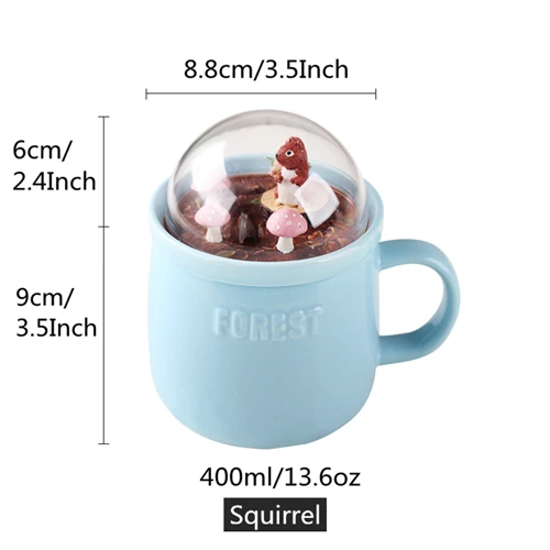 Squirrel Mug VILEAD 400 мл керамическая лесная микро пейзаж кружка молока творческая большая емкость пара кружки с крышками бутылка для кофе офиса - Цвет: Squirrel Mug