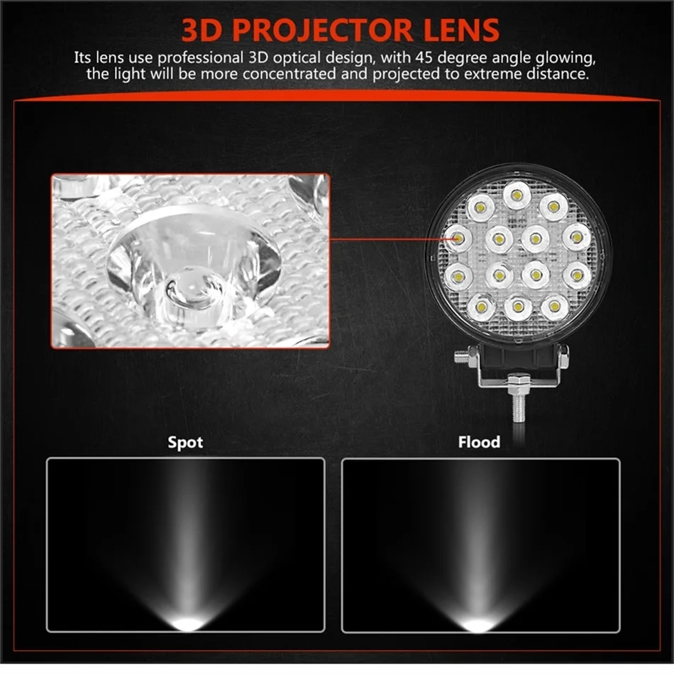 RACBOX тонкий 4 дюйма 42 Вт круглый 48 Вт квадратный светодиодный прожектор для работы прожектор для джипа Лада внедорожный Лодка автомобиль трактор грузовик 4x4