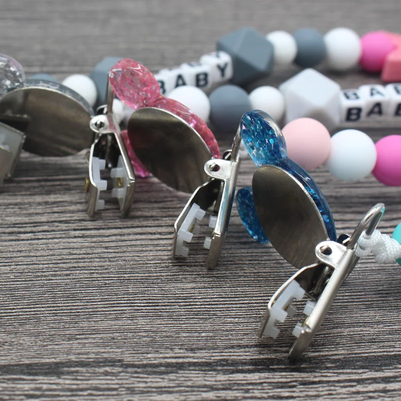 XCQGH Personalised Name Silicone Baby Pacifier Clips Chain Nipple Pacifier Chain with Mouse Holder for Baby, Baby Shower Gift