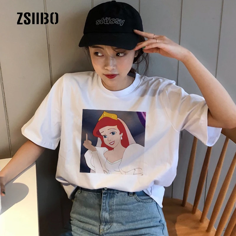 

Summer Spoof Fun New Snow White Princess print Short Sleeve O-neck Cartoon Casual Tops Female tees Harajuku Fun T-Shirt