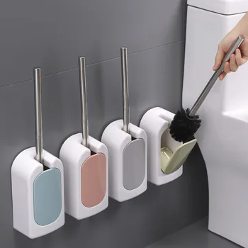 

Toilet Brush Head Holder Rubber Toilet Brush Holders Set Bathroom Clean Brushes Stainless Steel Handle Tool Holder With Brush