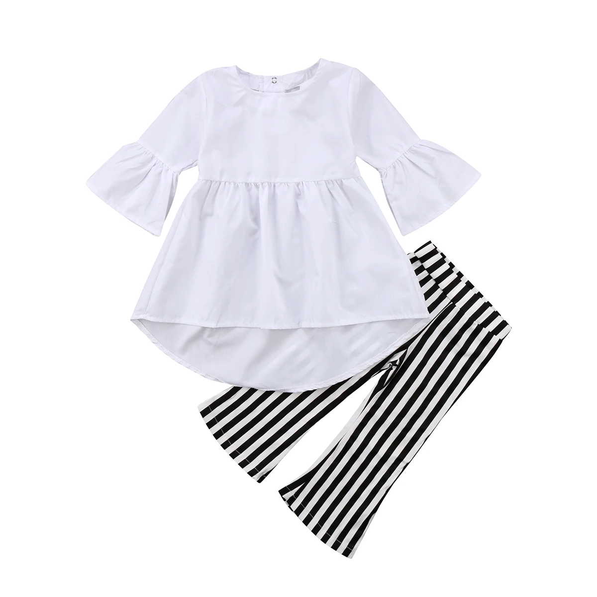New Fashion Children Clothing Sets Baby Girls Flare Sleeve White Dress
