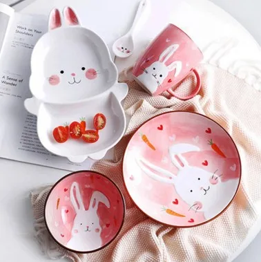 Милые животные блюдо креативная керамическая посуда детское блюдо рис мультфильм чаша тарелка поднос для завтрака кролик тарелка с вестерном CL10251049