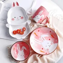 Милые животные блюдо креативная керамическая посуда детское блюдо рис мультфильм чаша тарелка поднос для завтрака кролик тарелка с вестерном CL10251049