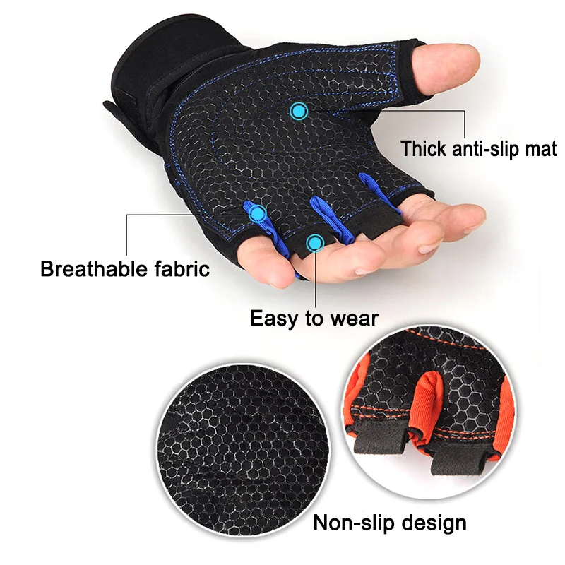 Anti Slip Weight Lifting Gloves Half Finger Fitness Wrist Wraps Sports Gym Training Outdoor Bycicle Exercise Body Building