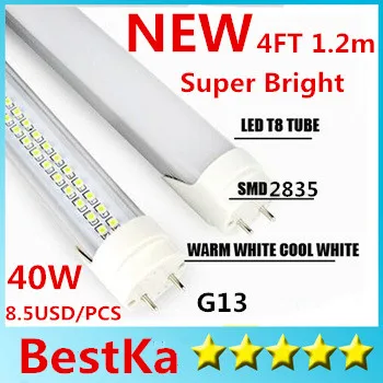 

Hot CE UL Super Brightness LED Tube 4ft T8 Tube Light 40W Warm White AC100-277V Epistar SMD 2835 Fedex Express Free Shipping
