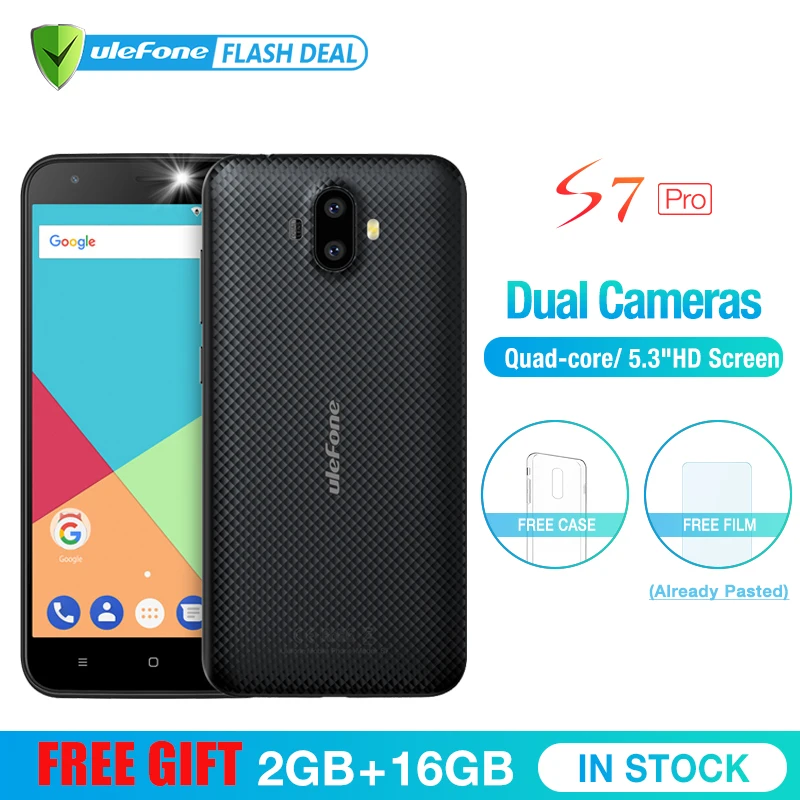 Ulefone S7 برو 2 GB RAM + 16 GB ROM المزدوج كاميرا الهاتف المحمول 5.0 بوصة HD MTK6580 رباعية النواة الروبوت 7.0 13MP كاميرا 3G WCDMA الهاتف المحمول