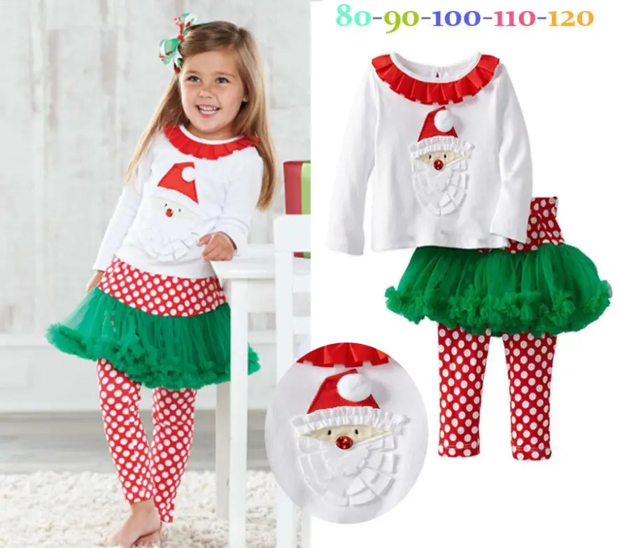 Новое поступление, Рождественский комплект одежды для детей, комплект из 2 предметов: футболка с длинными рукавами+ юбка-пачка с леггинсами, красивый костюм для девочек