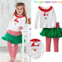 Новое поступление, Рождественский комплект одежды для детей, комплект из 2 предметов: футболка с длинными рукавами+ юбка-пачка с леггинсами, красивый костюм для девочек