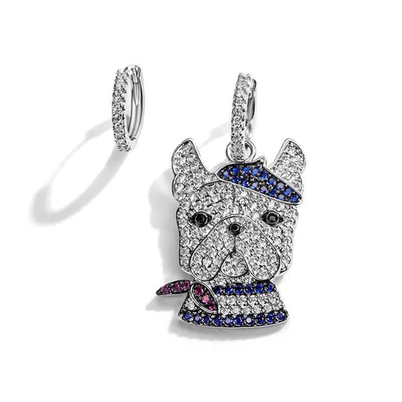 

Europe and the United States new inlaid zircon dark blue Doggy earrings simple personality asymmetric puppy woman earrings