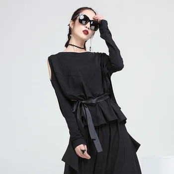 

2019 Limited Korean Tumblr Europe And America Spring Summer New Soft Comfortable Off Shoulder Strap Solid Color Sleeve T-shirt