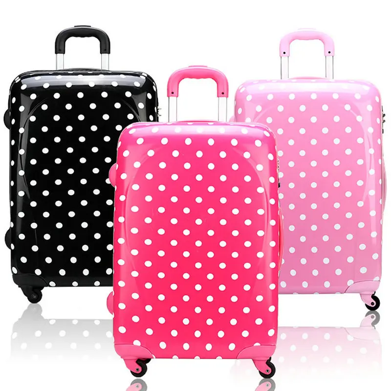 New Women Travel Suitcase ABS+PC Universal Wheels Trolley Luggage Travel Bag Polka Dot Luggage 20