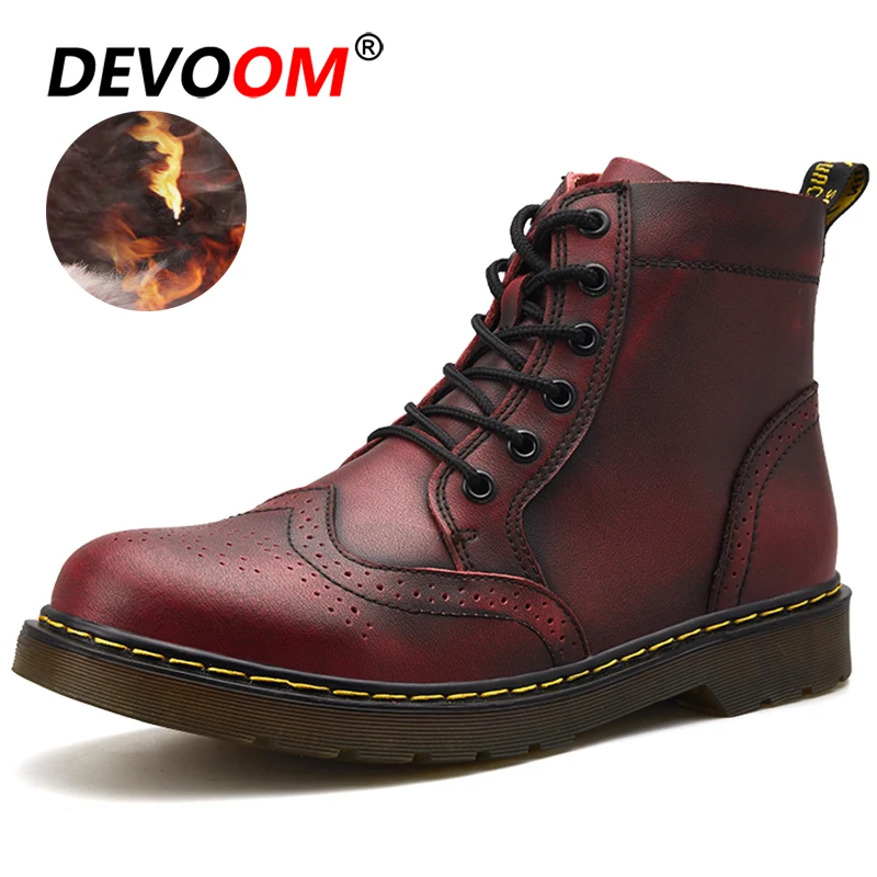 

Fashion Dr. Martens Mens Snow Waterproof Boots Bullock Split Leather Boots Men Winter Fur Shoes Outdoor Boots Men Bota Masculina
