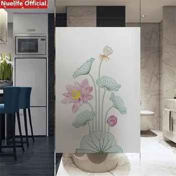 

Customized Chinese Lotus Pattern Scrub Static Glass Door Living Room kids room Bedroom Bathroom Window Opaque pvc Sticker