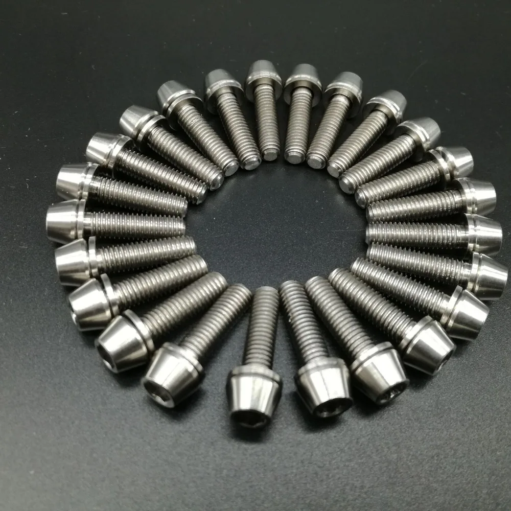 24pcs M5X18mm Bicycle Ti Titanium Bolts Screw Conical Head Bolts With Washers Stem Ti fasteners