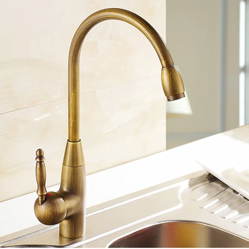 free shipping 360 rotation antique kitchen faucet of deck mounted bronze kitchen sink mixer tap with brass kitchen faucets - Brass Kitchen Sink free shipping 360 rotation antique kitchen faucet of deck mounted bronze kitchen sink mixer tap with brass kitchen faucets - Brass Kitchen Sink