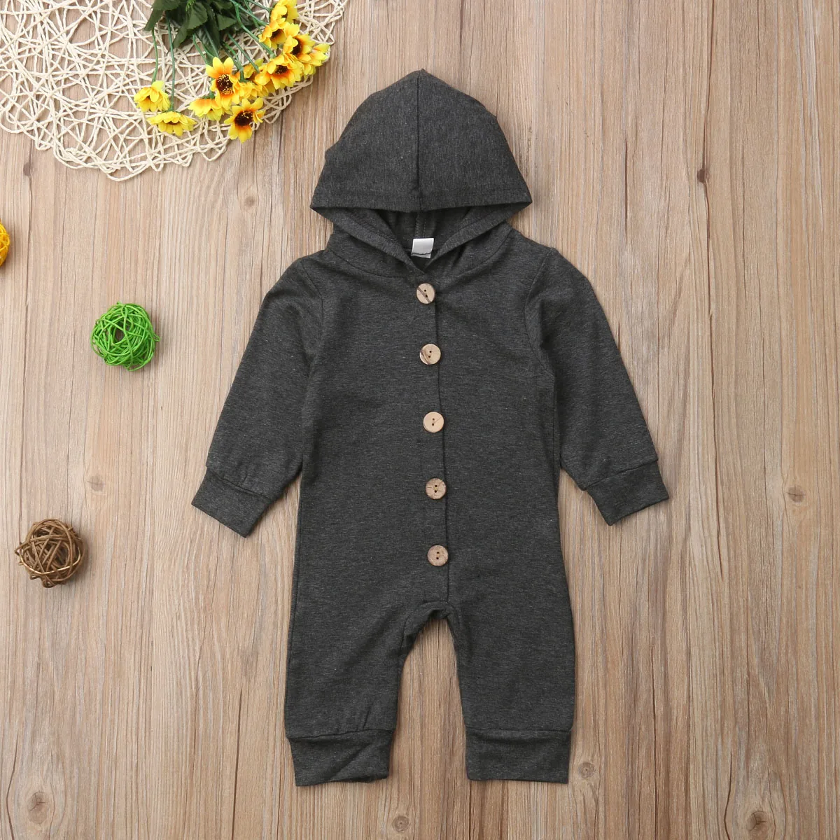 Toddler Baby Clothes Hooded Long Sleeve Button Boy&Girl Kids Baby Rompers Cotton Jumpsuit New Born Baby Clothes Casual Outfit