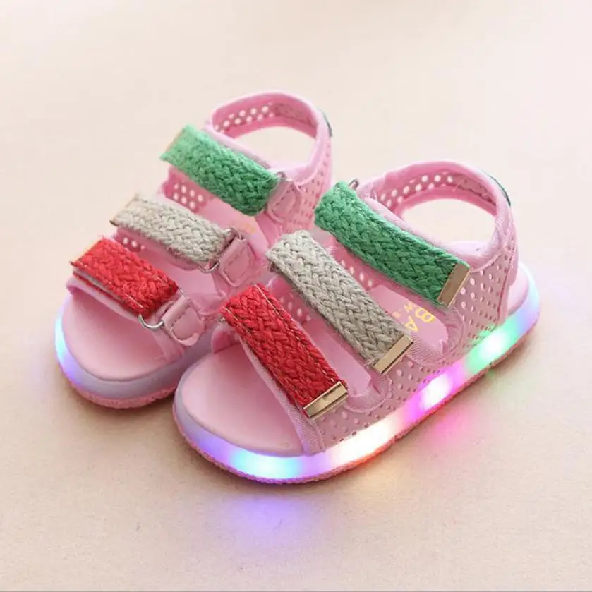 Летние детские сандалии, обувь для малышей, детские спортивные летние сандалии для мальчиков и девочек, светодиодный свет, обувь, кроссовки copodenieve