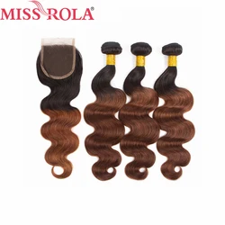 Miss Rola Hair Peruvian Body Wave Hair Weaving 3 Bundles With Closure #T1B/33 Color  100% Human Hair Remy Hair Extensions