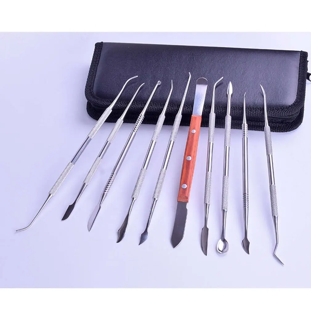 9 pcsdental нержавеющая сталь стоматолог инструменты для зубного камня зеркало зонд для чистки зубов удаление зуба