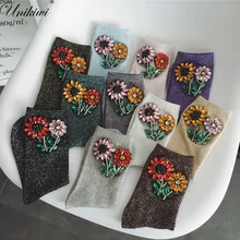 8 цветов, женские новые стразы, весенние цветы с камнями, носки, серебряные блестящие носки, женские яркие ретро носки, носки до щиколотки, Meias