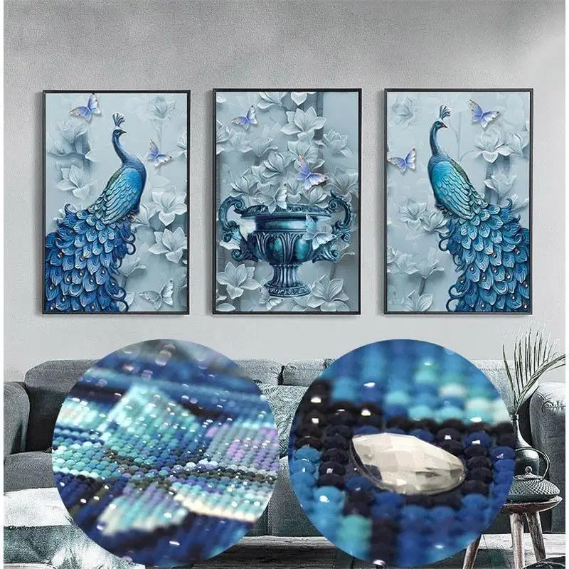 

QIANZEHUI,DIY Special Shaped Diamond Embroidery,Three-dimensional peacock Full Diamond painting cross stitch,needlework