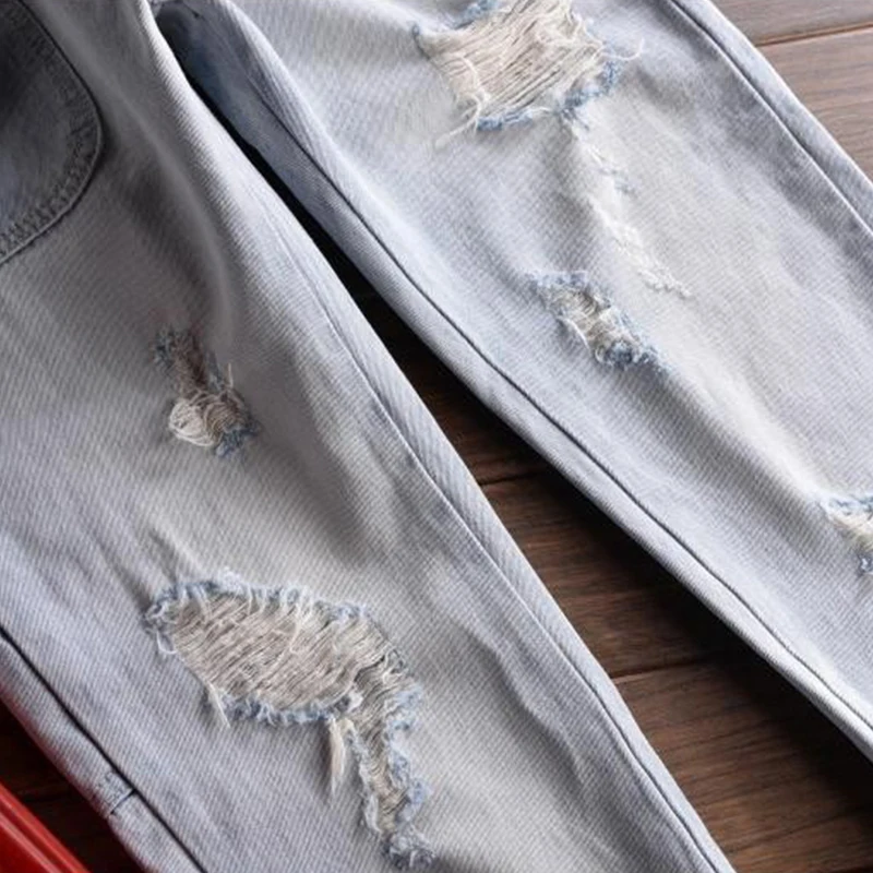 Pour Distrressed Nouveau Casual bleu De Vêtements Mode Salopette Mens Déchiré Denim Jeans Homme Hommes Camouflage Pantalon v7Szvr