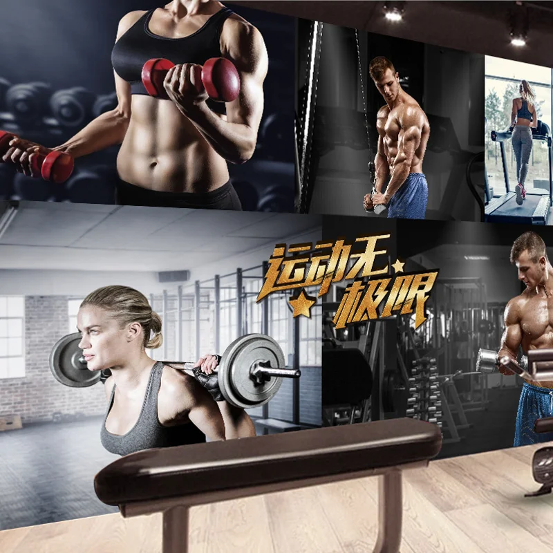 

Free shipping custom National fitness shaping gym health museum background health club salon 3d wall mural wallpaper