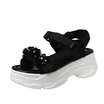 

EVA Rubber Sole 7cm Platform Sandals Sequined Appliqued Lycra Casual Shoes Summer Beach Sandals