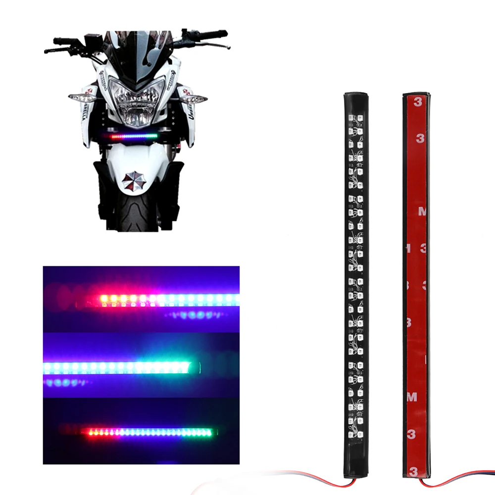 

9'' 48LEDs Motorcycle Decorative Flexible LED Strip 3528 SMD Red Blue Green Color Change Tail Brake Stop Lamp Flashing Light