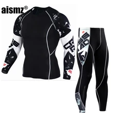 Aismz мужской облегающий костюм для ММА тренировки, фитнеса, компрессионные футболки+ штаны, Рашгард, комплект одежды