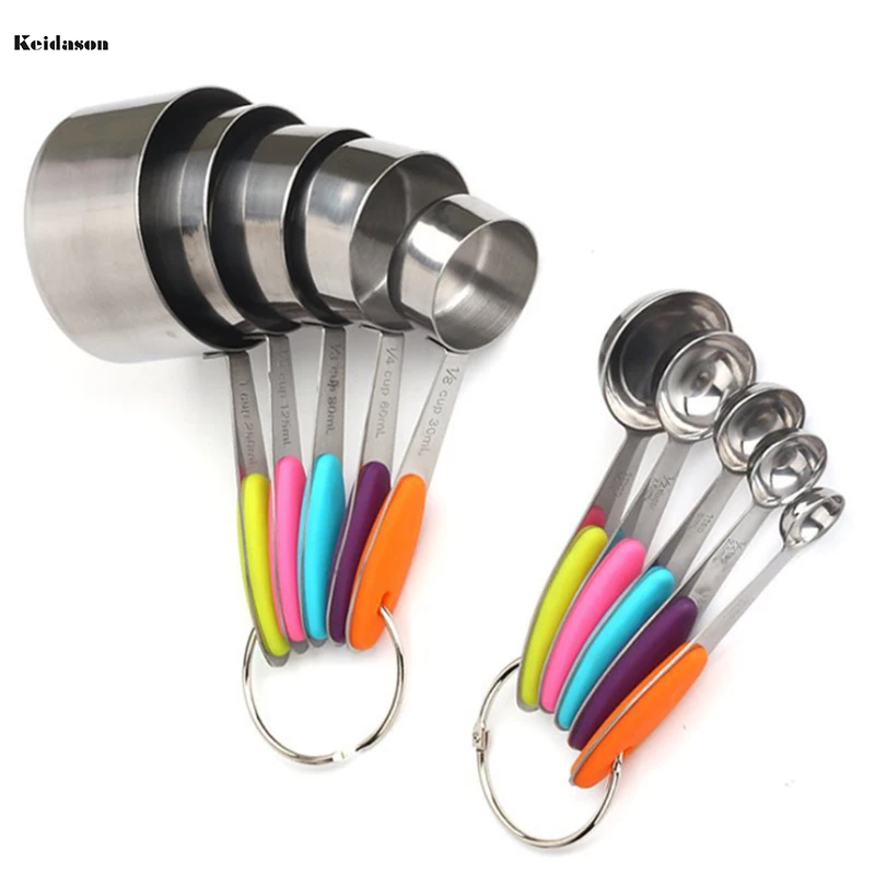 

10 Pieces Stainless Steel Measuring Cup & Spoon With Comfortable Silicone Handle Kitchen Accessories Baking Tool