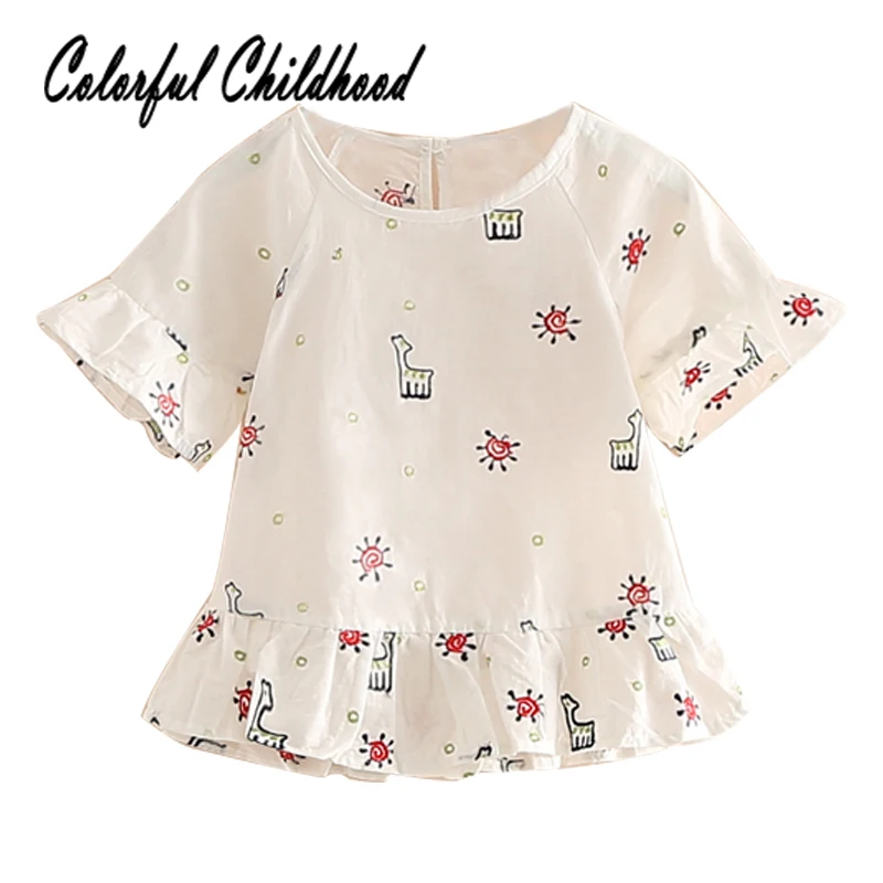 

Cartoon printing blouse toddler girls short sleeve shirt 100% cotton kids tops children outwear 2-10Yrs