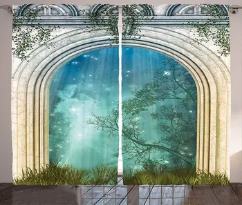 

Mystic Home Decor Curtains Magic Ancient Curved Door in The Forest Mystic Surreal Nature World Print Living Room Bedroom Window