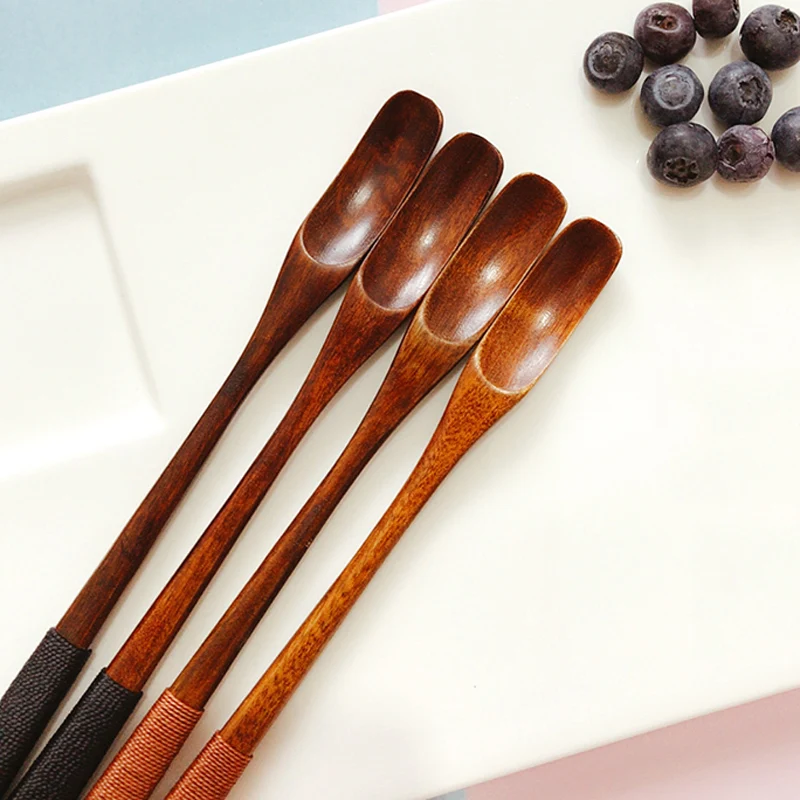 2pcs Wooden Coffee Spoon Set Long Handled Iced Tea Mixing Spoon Wood Coffee Stirrer Bar Stirring Honey Spoons Mini Wood Utensils (2)