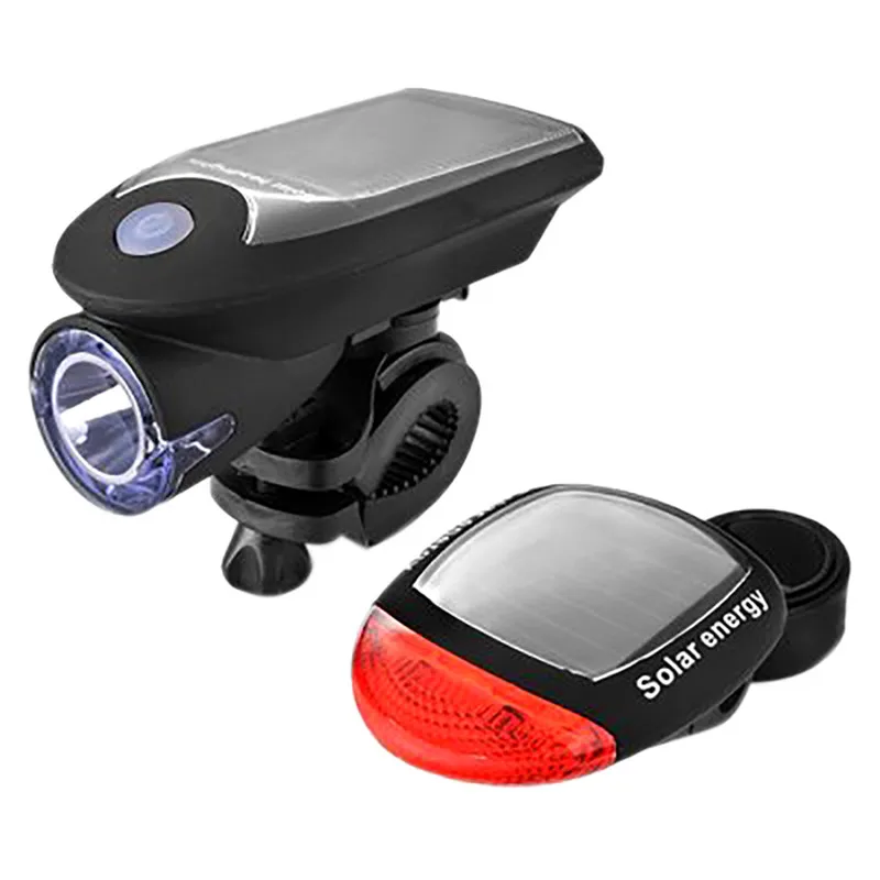 Велосипедный светильник и задний светильник, комплект на солнечной батарее, 4 режима, 250 люмен, светодиодный велосипед Велоспорт безопасность Предупреждение ющий светильник, велосипедный фонарь, водонепроницаемый - Цвет: Черный