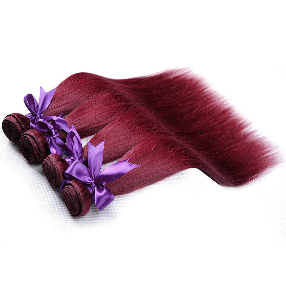 Burgundy 4 Bundles Straight Brazilian Hair Weave Bundles Bold Red 99j Color Pinshair Human Hair Extensions No Shedding Non Remy (52)
