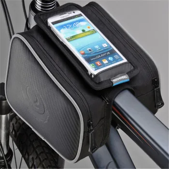 

ROSWHEEL Cycling Bicycle Front Top Tube Frame Double Bag Touch screen for 5" and 5.7" Cellphone Phone Cycling storage pack