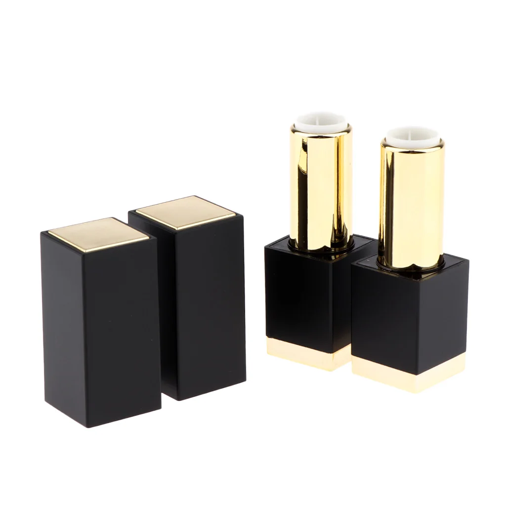 2Pcs Black Plastic Makeup Cosmetic DIY Lipsticks Lip Balm Empty Container Square Tube Empty Lipstick Tube
