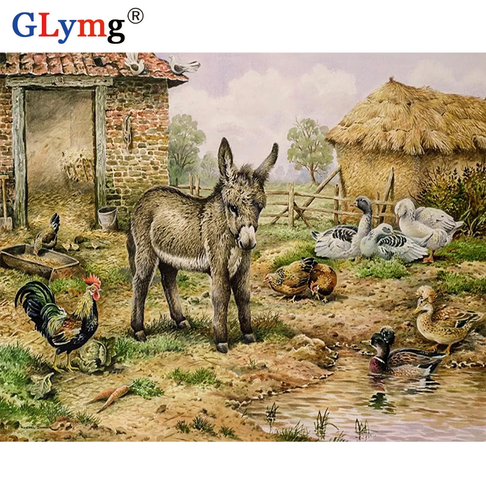 GLymg рукоделие Diy Алмазная Картина Вышивка крестом Ослик курица дом пейзаж вышивка