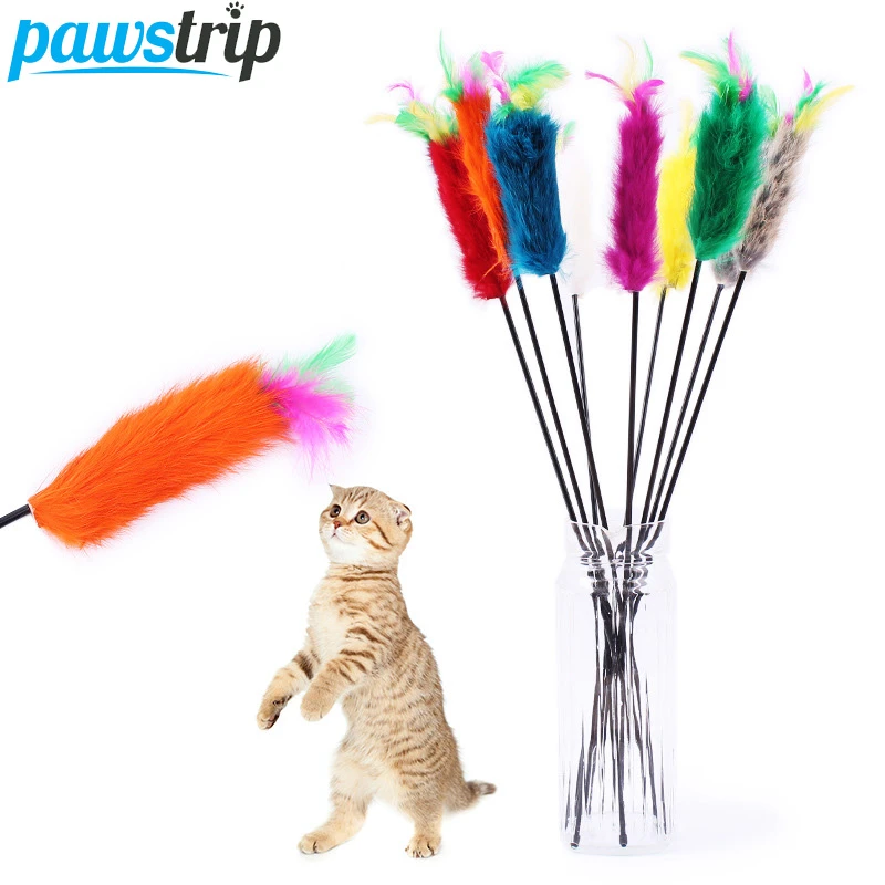 pet toys best of sale 10Pcs/lot Interactive Pet Cat Toys Soft Rabbit Fur Cat Teaser Colorful Feather Cat Stick Toy flippy fish cat toy