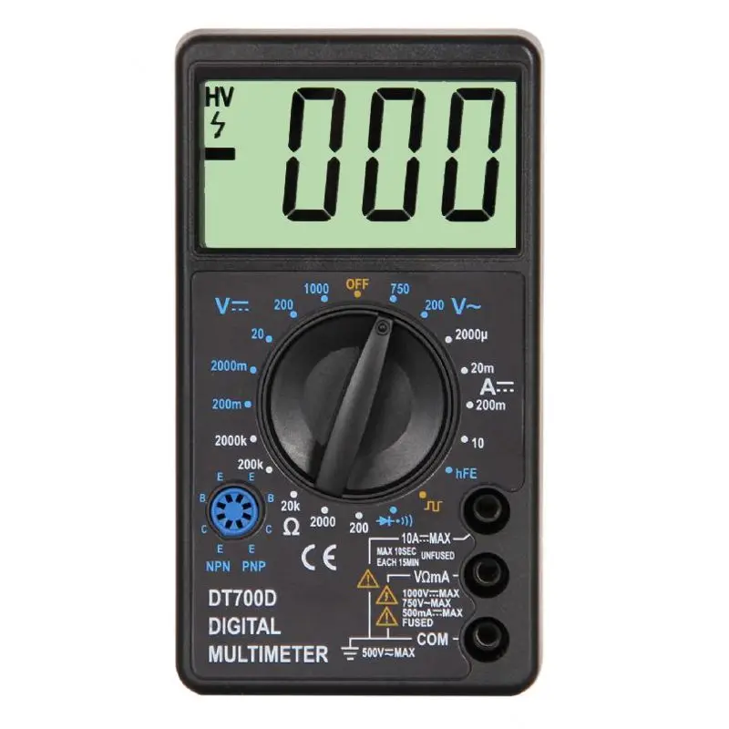 

WHDZ DT700D Mini Digital Multimeter Large Screen Overload protection Buzzer Square Wave Output Ampere Voltage Ohm Tester Probe