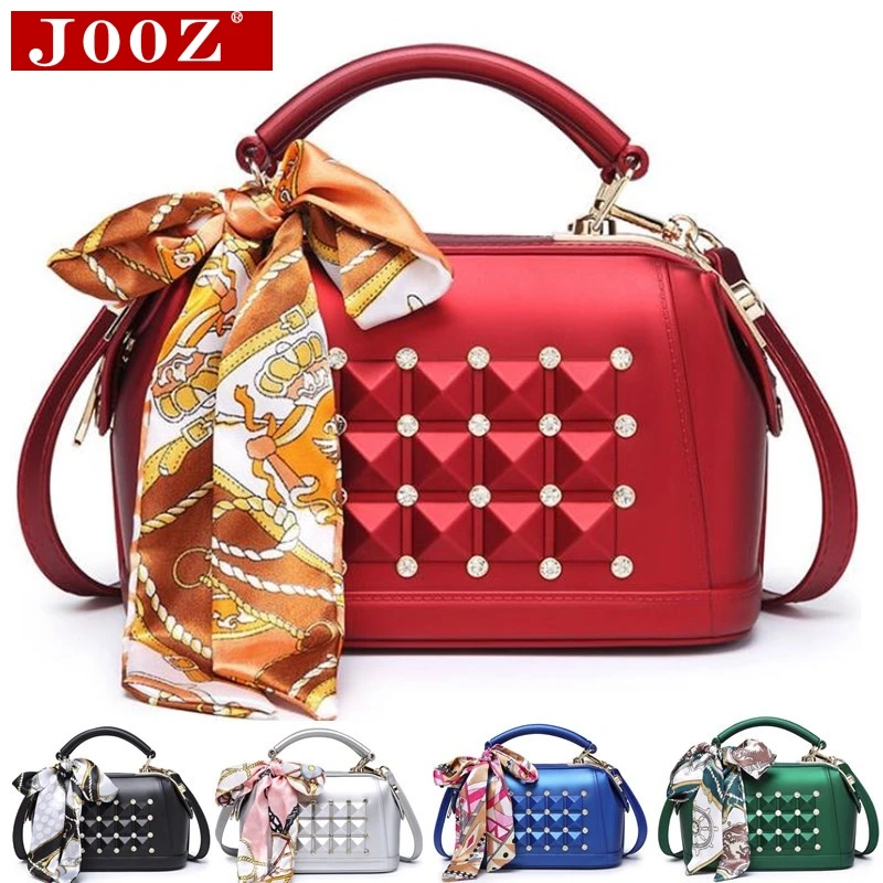 

JOOZ Fashion Rivet Design Hand Bag Woman Messenger Bags Party Clutches handbags Jelly Diamond lattice bag Candy color Boston bag