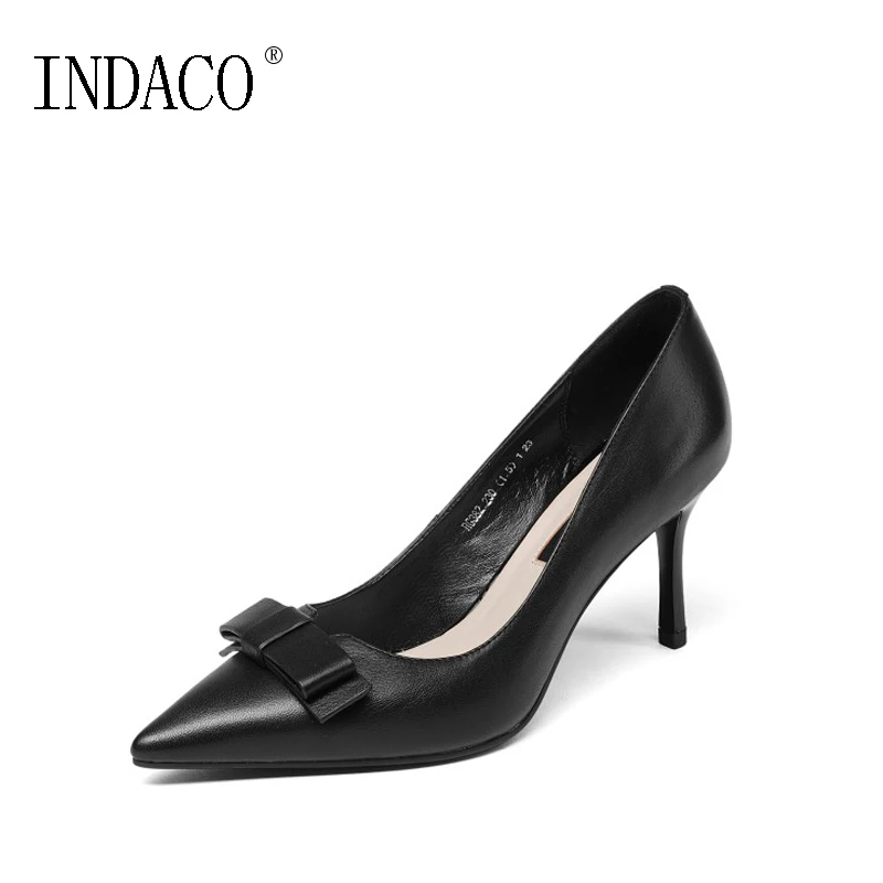 

Thin High Heel Pumps Pointed Toe White Bow Pumps Genuine Leather Ladies Shoes with Heels 7.5cm Chaussure Femme Talon