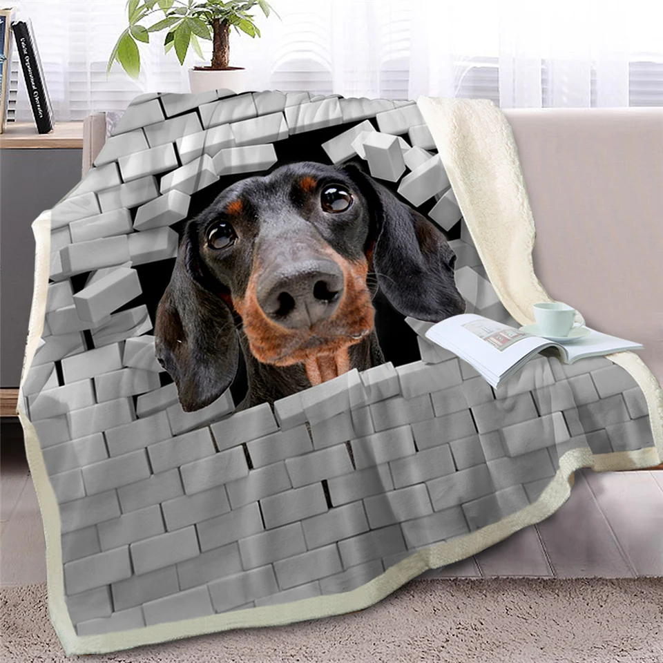 BlessLiving Dachshund Throw Blanket on Bed 3D Animal Dog Plush Sherpa