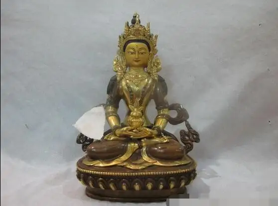 

Tibet Buddhism Temple 100% Bronze 24K Gold Gilt Amitayus Buddha Buddha Statue