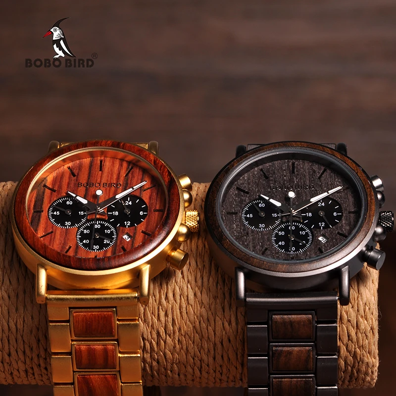 BOBO BIRD Watches Men Stopwatch relojes hombre Wooden Wristwatches Male Show Date erkek kol saati in Gifts Box