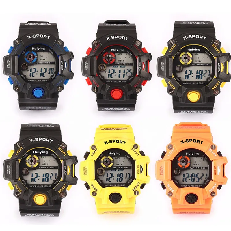 

New Horloge Dames Sports Watches LED Military Silicone Waterproof 3Bar Relojes Hombre Digitales in Blue Gray Orange Red Yellow