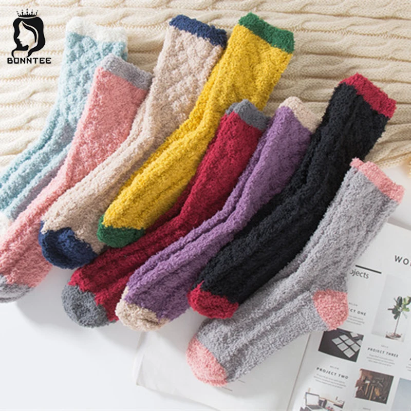 

Women Winter Cute Coral Velvet Socks Female Couple Thicker Casual Home Floor Terry Warm Sock Womens Patchwork 7 Colors Females